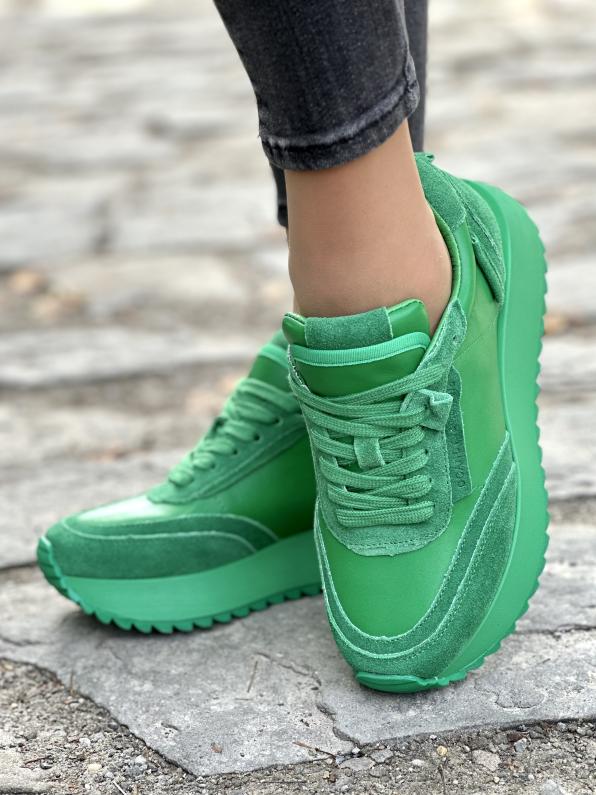 Sneakersy skórzane w intensywnym zielonym kolorze LUT/55C0023/GREEN