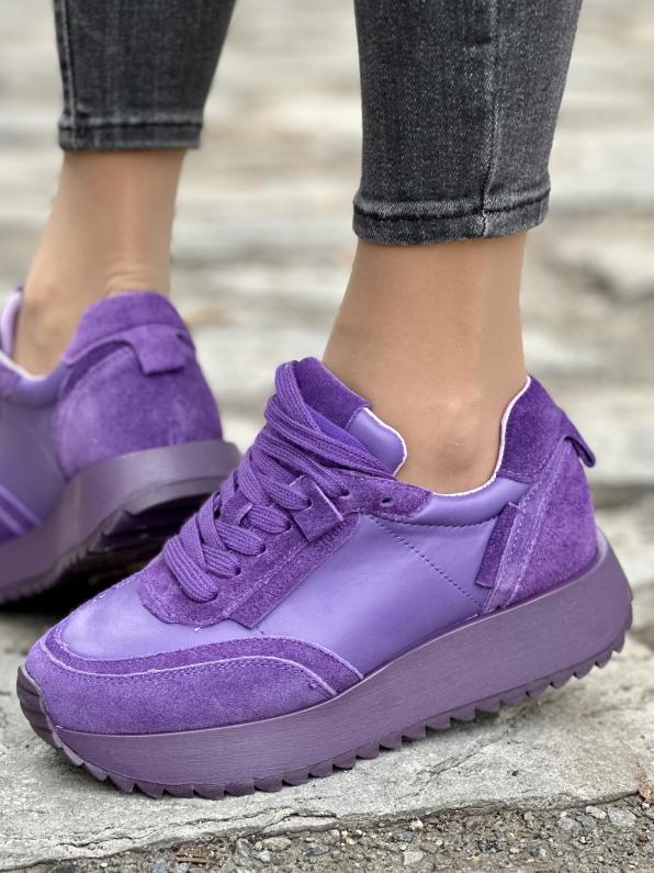 Damskie sneakersy skórzane – Energetyczny fiolet LUT/55C0025/VIOLET