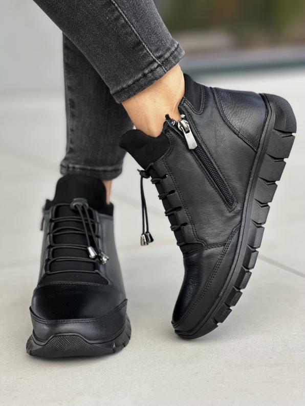 Czarne sneakersy damskie skórzane LUT/53C0826