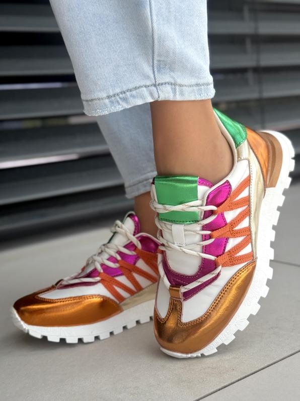 Sneakersy damskie ze skóry naturalnej LUT/56C1737/WHITE/ORANG