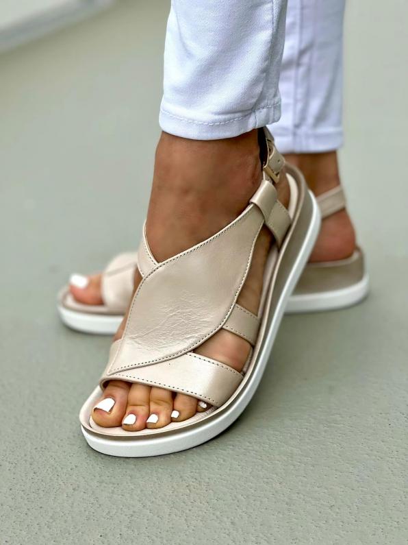 Beżowe sandały damskie skórzane 3990/H61