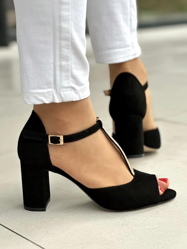 Piękne czarne sandały damskie na słupku, skóra naturalna SZY/2998/Z-1+65