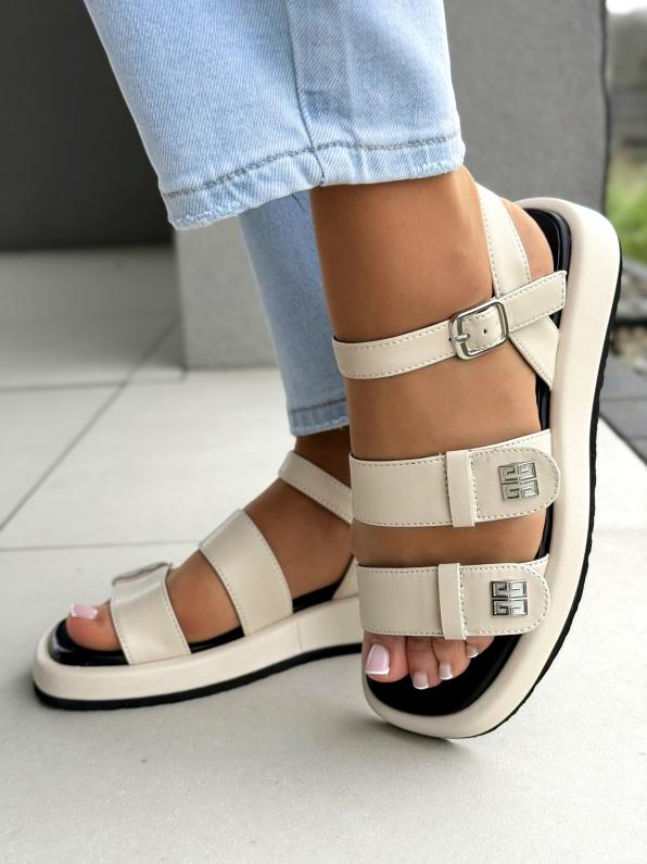 Sandałki damskie ze skóry naturalnej SKI/JC-51-336/BEIGE