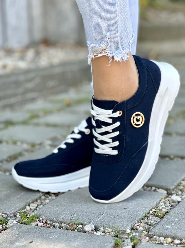 Nowoczesne Sneakersy ze Skóry Naturalnej  GD-XF-108/NAVY