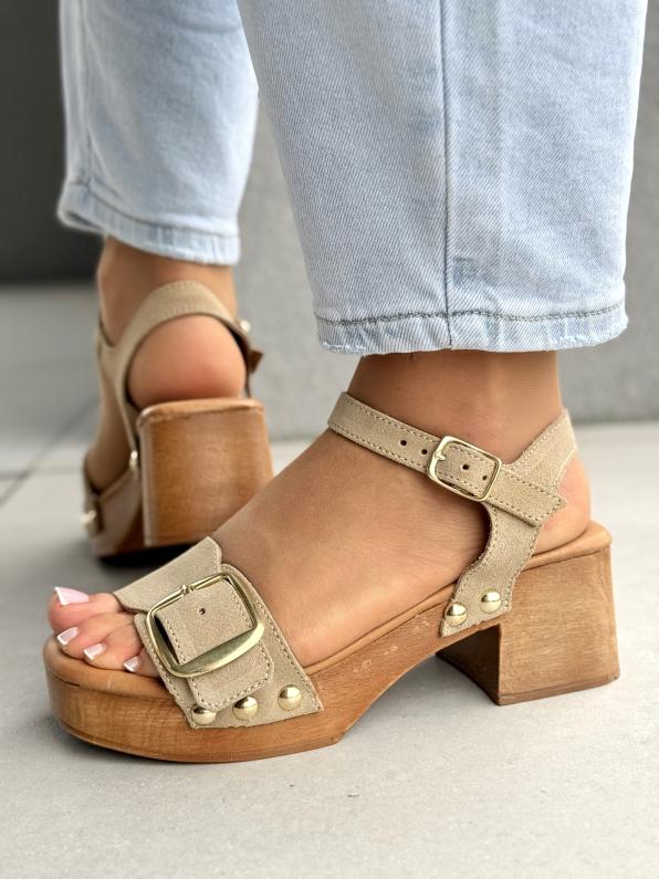 Sandałki damskie ze skóry naturalnej KON/9194/PADDED SABBIA