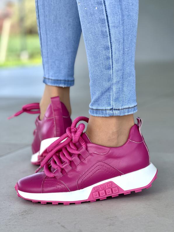 Różowe sneakersy ze skóry naturalnej  5253/E33