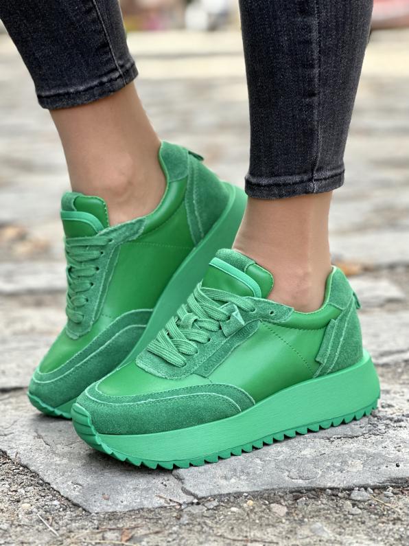 Sneakersy skórzane w intensywnym zielonym kolorze LUT/55C0023/GREEN