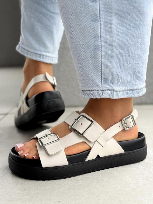 Sandałki damskie w kolorze off white ze skóry naturalnej KON/366604-1/OFF WHITE