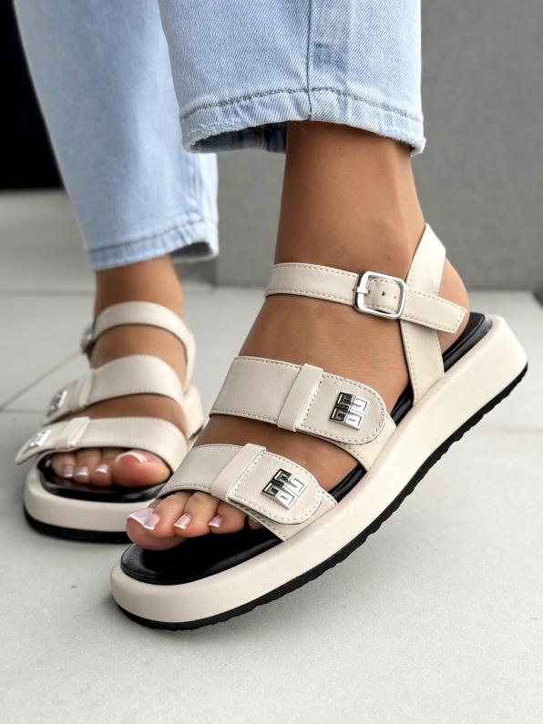 Sandałki damskie ze skóry naturalnej SKI/JC-51-336/BEIGE