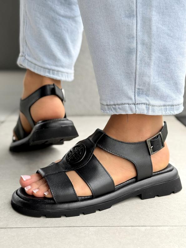 Sandałki damskie ze skóry naturalnej LUT/56C0690/BLACK