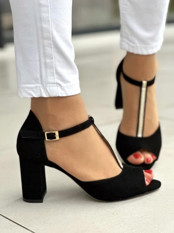 Piękne czarne sandały damskie na słupku, skóra naturalna SZY/2998/Z-1+65