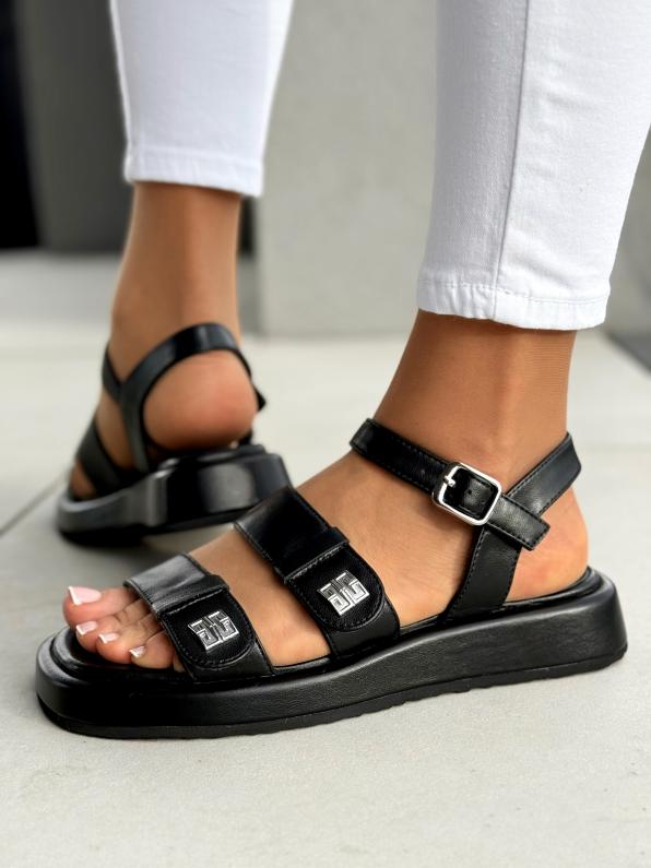 Sandałki damskie ze skóry naturalnej SKI/JC-51-336/BLACK