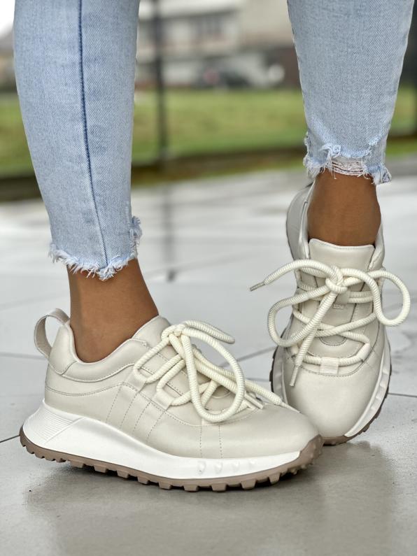 Wyjątkowe biało-kremowe sneakersy damskie, skóra naturalna LUT/54C1467/BIAŁY