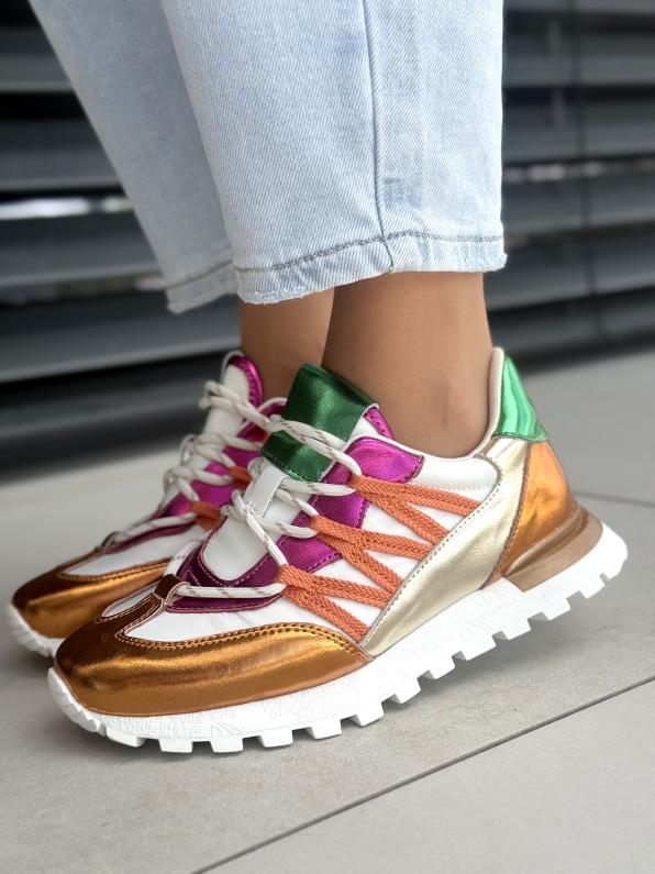 Sneakersy damskie ze skóry naturalnej LUT/56C1737/WHITE/ORANG