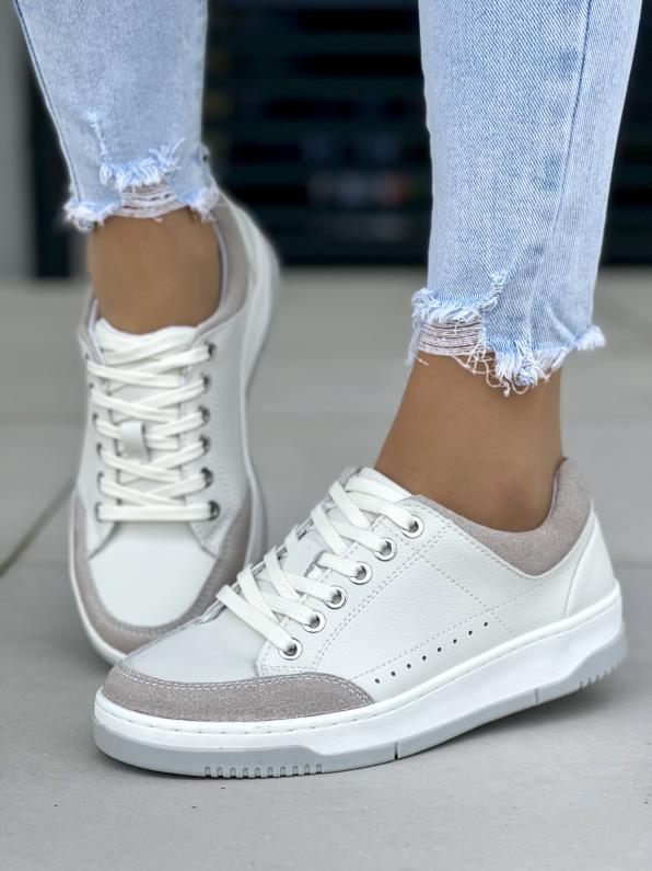 Białe sneakersy damskie skórzane GD-23706/WHITE/GREY