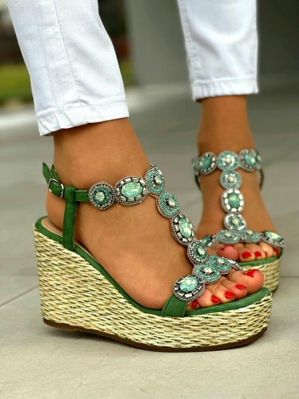 Piękne sandały damskie skórzane w kolorze zielonym  KOR/2490/ZIEL/WEL