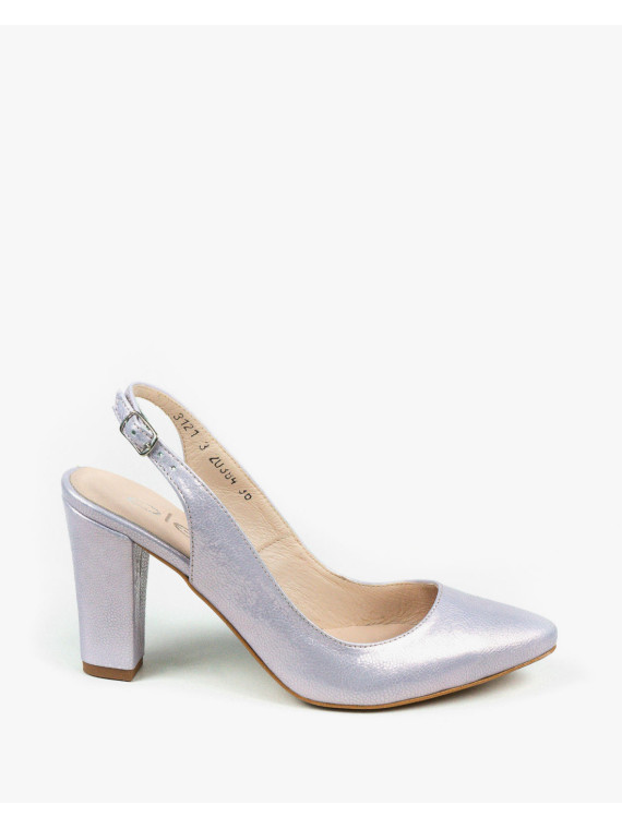 Fioletowe czółenka damskie skórzane