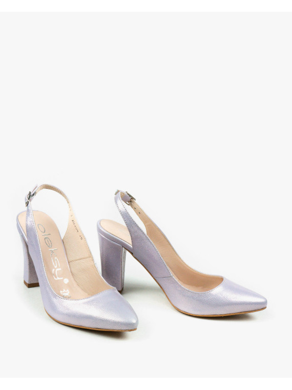 Fioletowe czółenka damskie skórzane