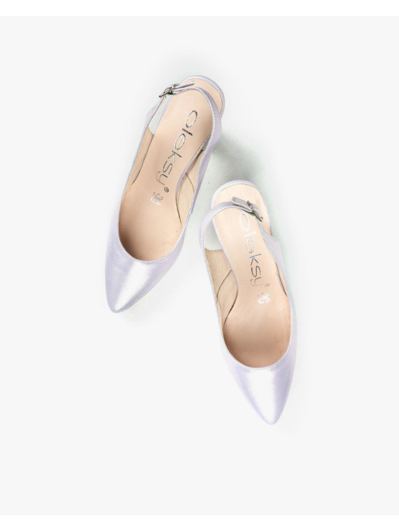 Fioletowe czółenka damskie skórzane