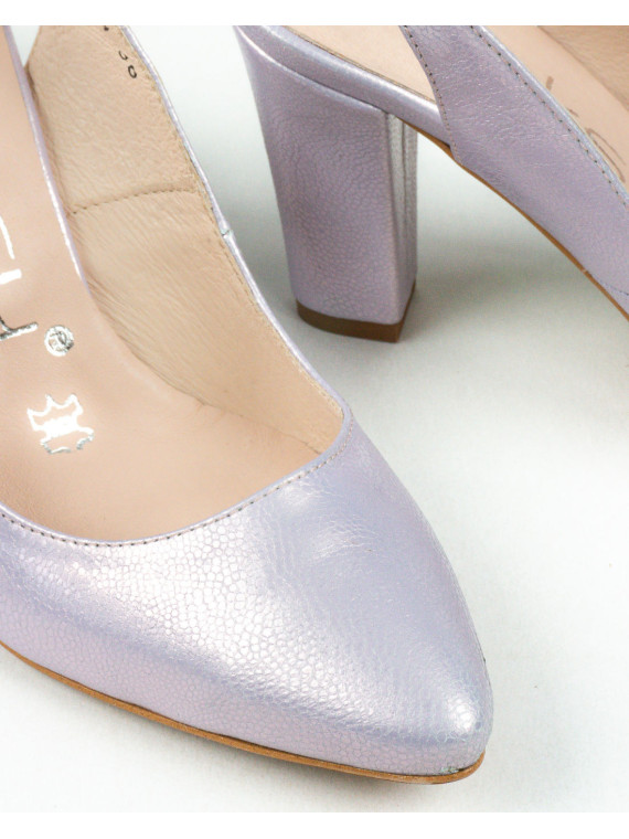 Fioletowe czółenka damskie skórzane