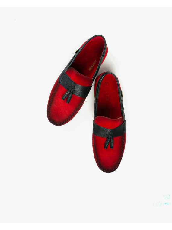 Czerwone mokasyny męskie skórzane