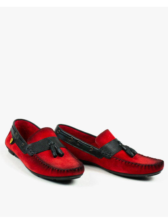 Czerwone mokasyny męskie skórzane