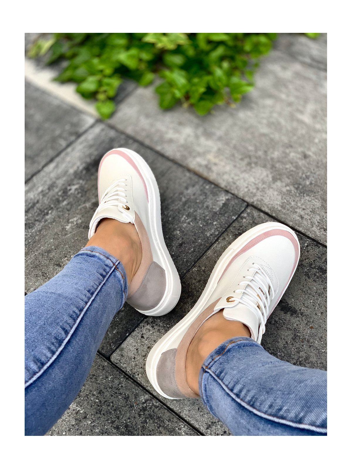 Wielokolorowe trampki damskie skórzane