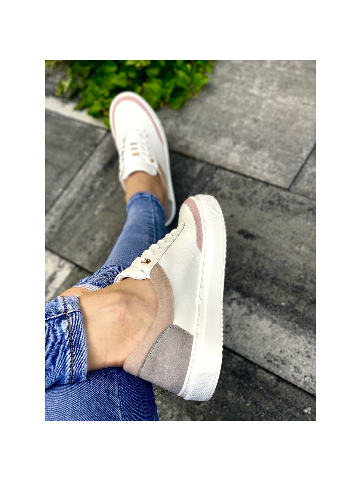 Wielokolorowe trampki damskie skórzane