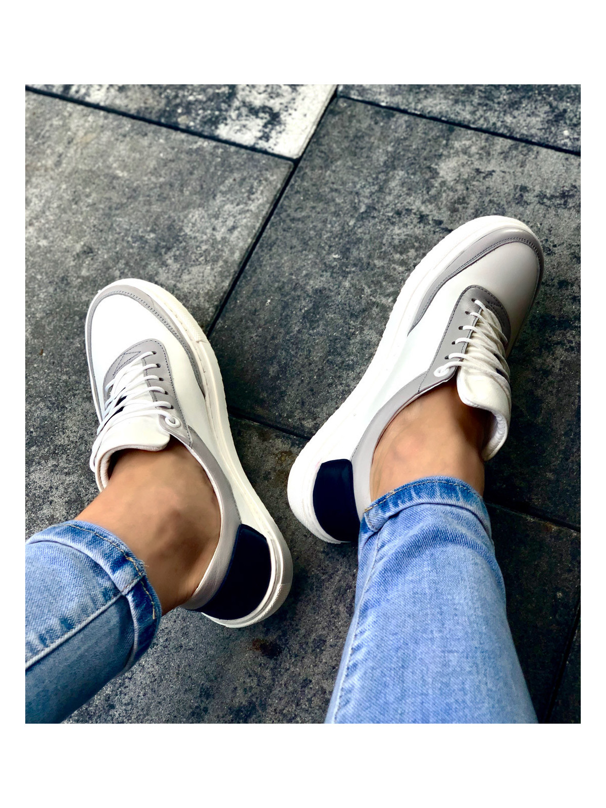 Wielokolorowe trampki damskie skórzane