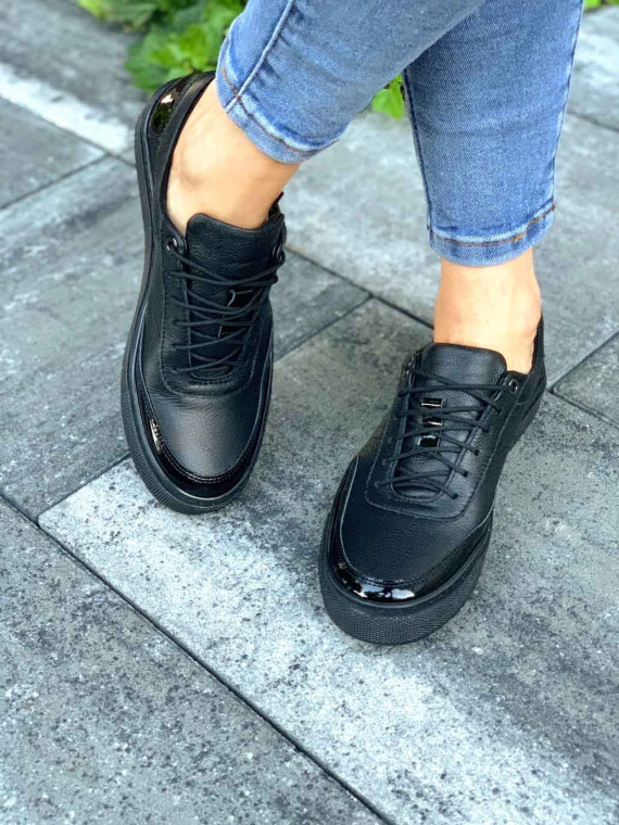 Czarne trampki damskie skórzane