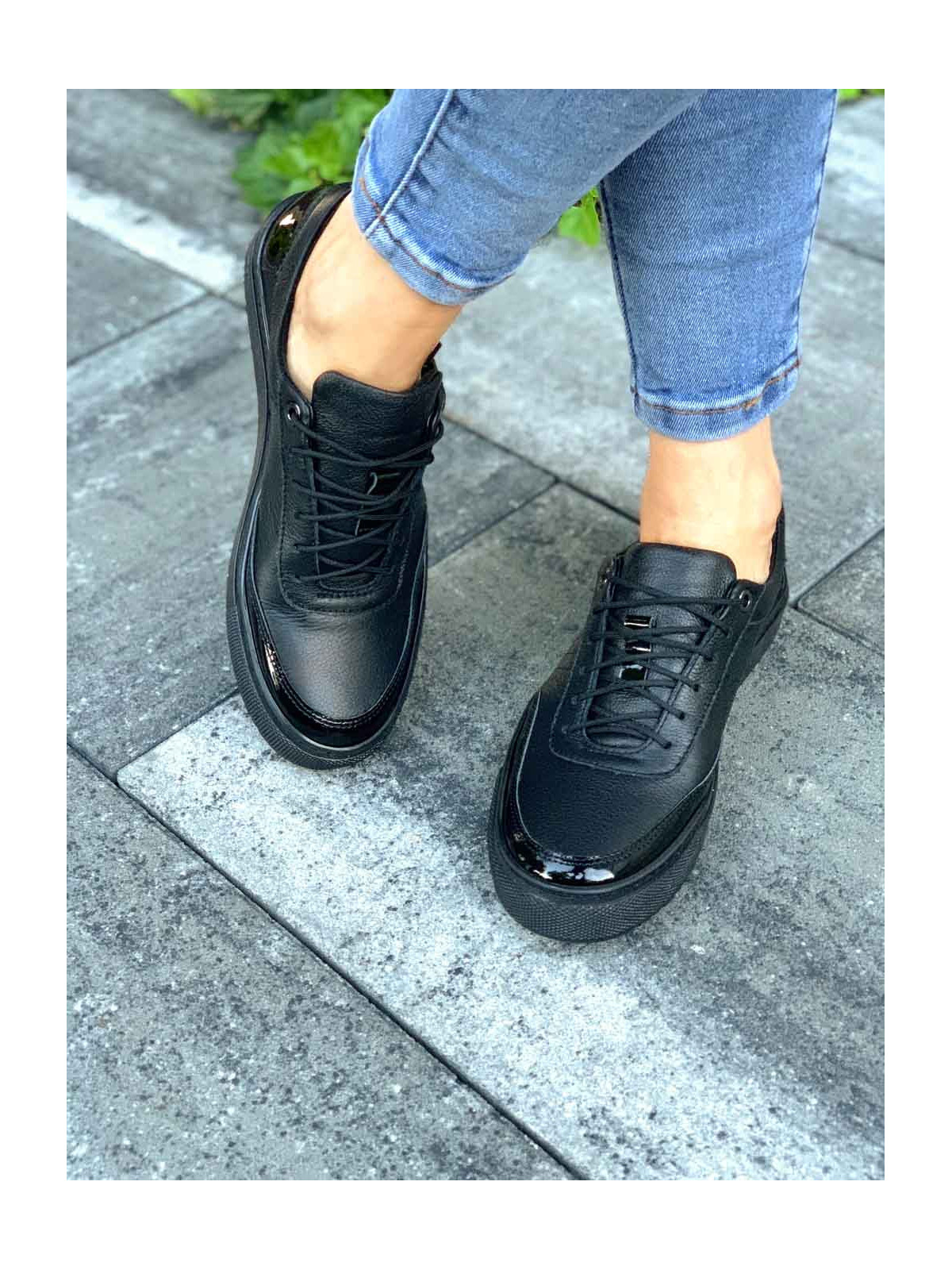 Czarne trampki damskie skórzane