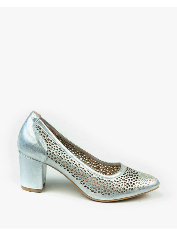 Srebrne czółenka damskie skórzane