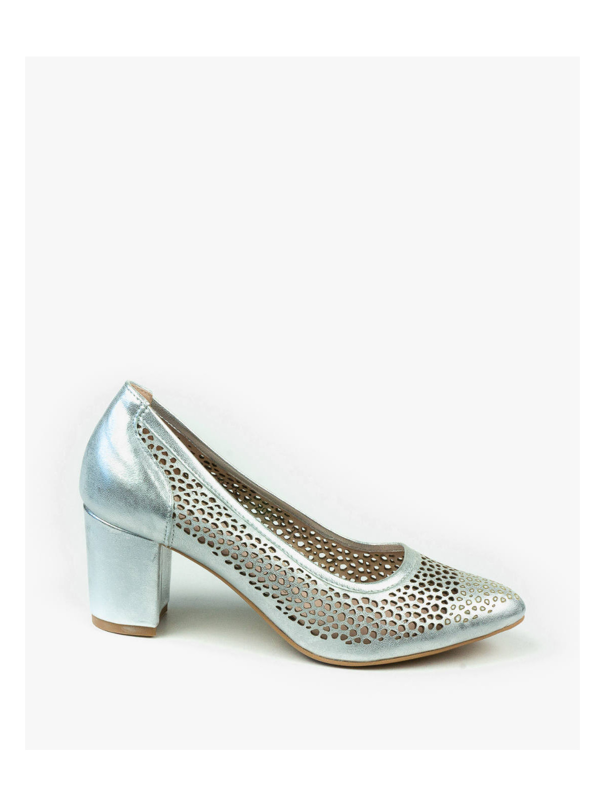 Srebrne czółenka damskie skórzane