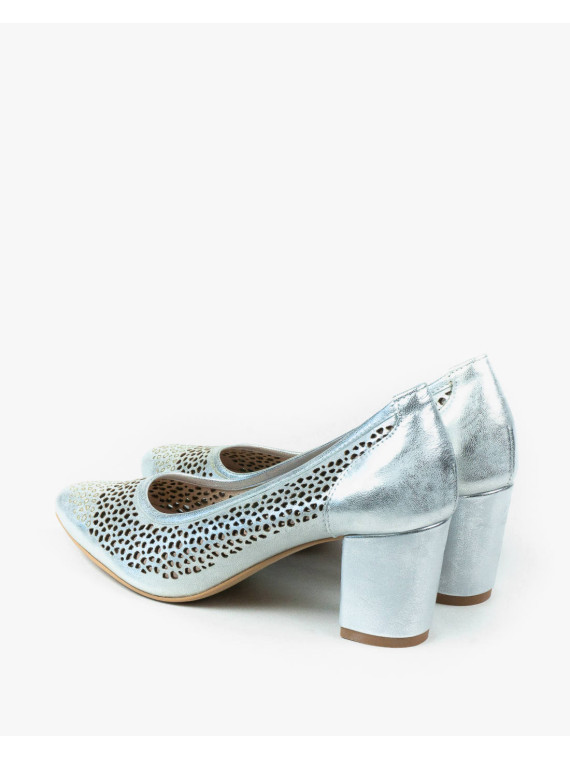 Srebrne czółenka damskie skórzane