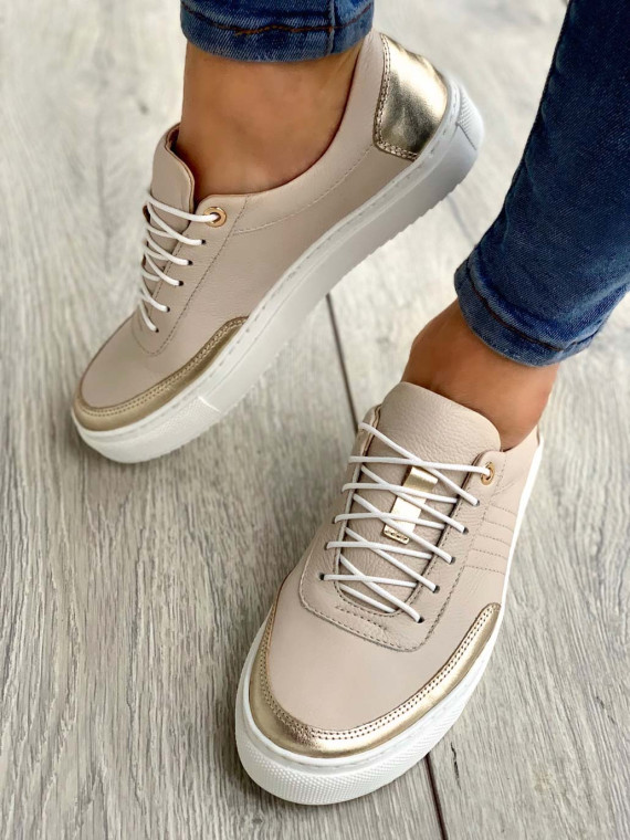 Beżowe trampki damskie skórzane