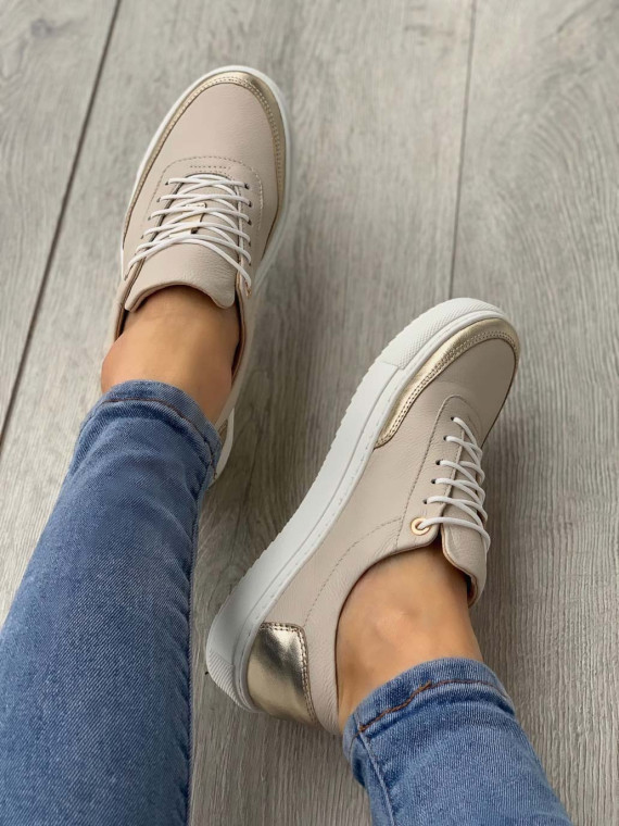 Beżowe trampki damskie skórzane