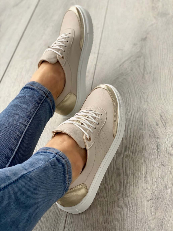 Beżowe trampki damskie skórzane