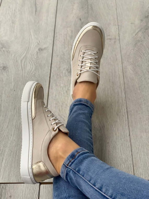 Beżowe trampki damskie skórzane