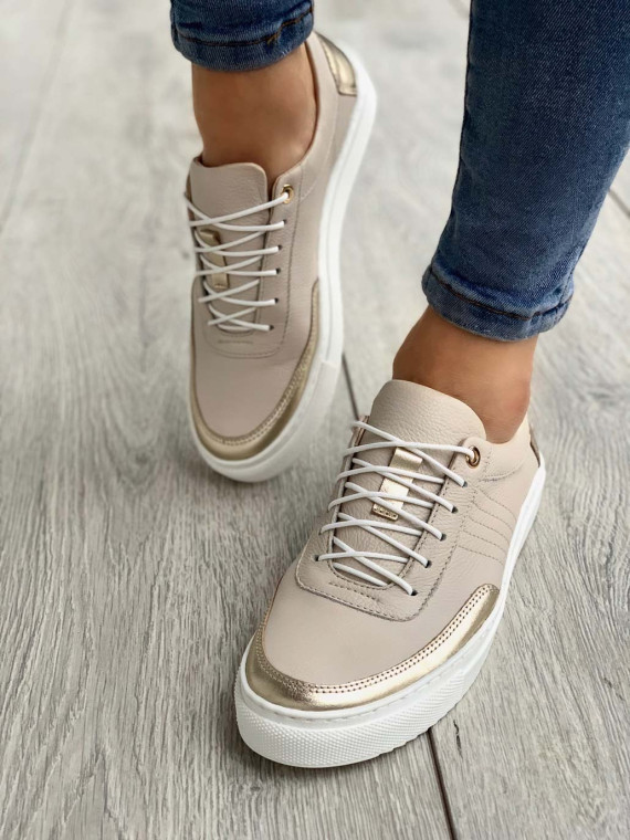 Beżowe trampki damskie skórzane