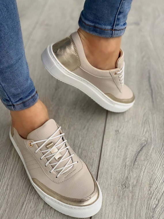 Beżowe trampki damskie skórzane