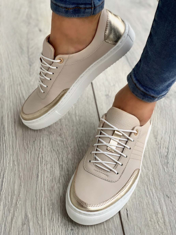 Beżowe trampki damskie skórzane