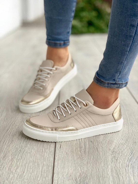Beżowe trampki damskie skórzane