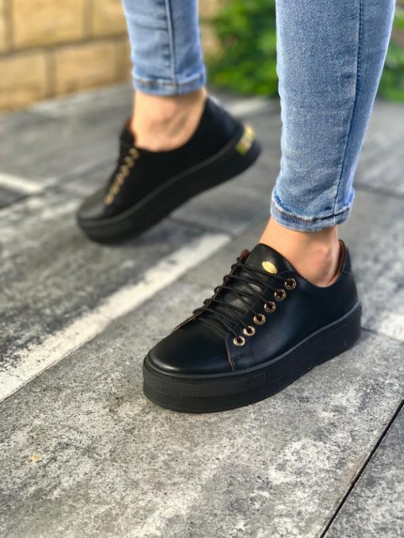 Czarne trampki damskie skórzane