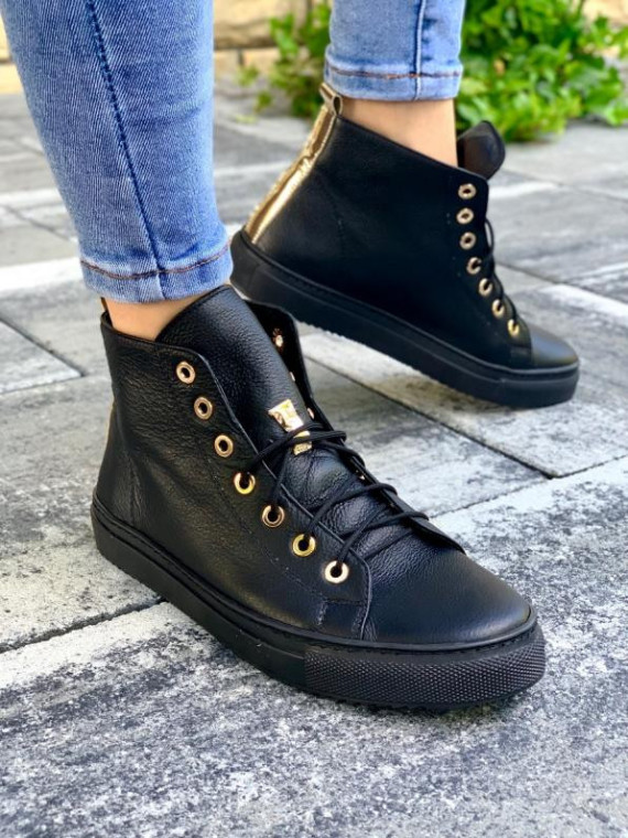 Czarne trampki damskie skórzane
