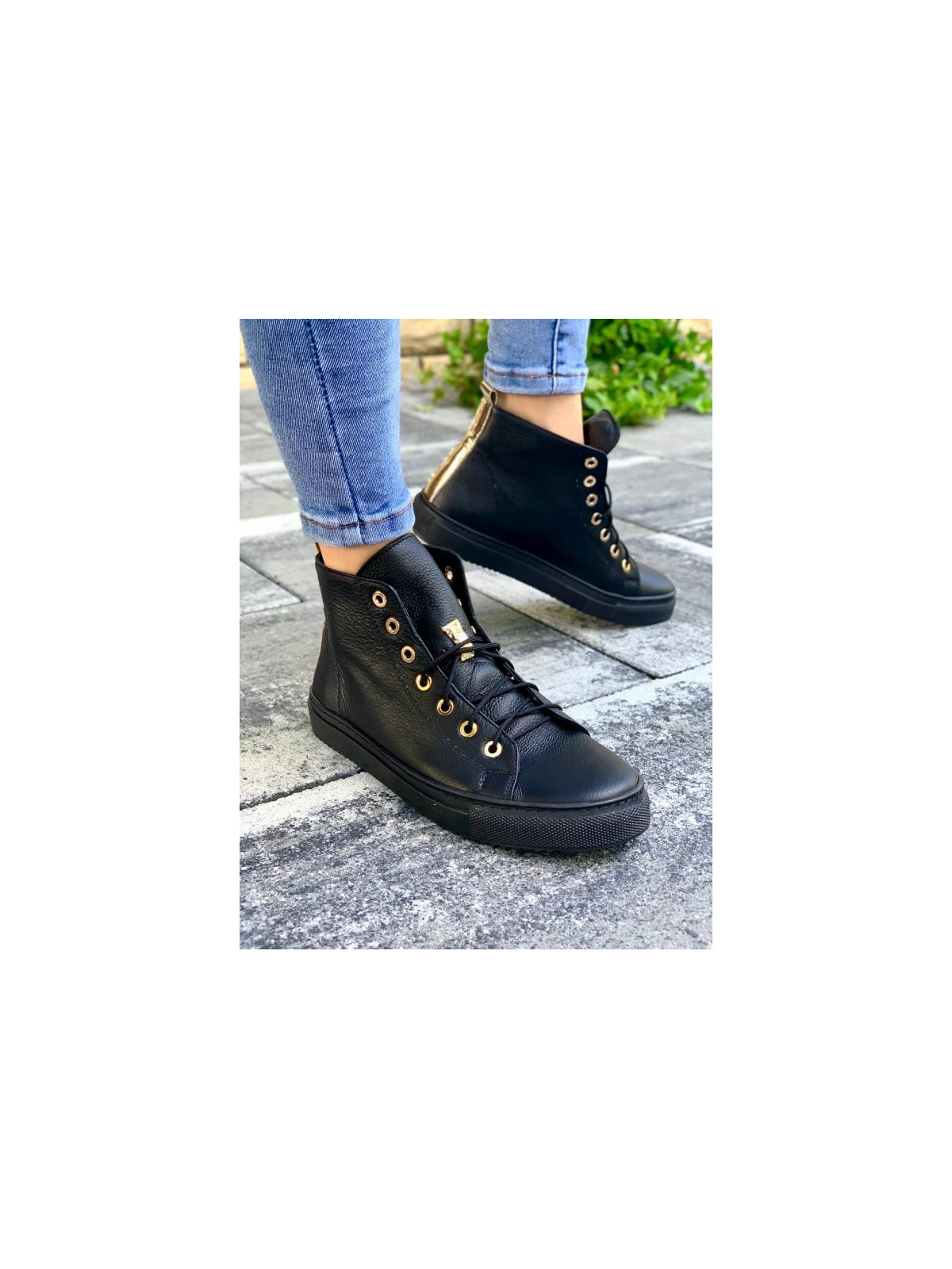 Czarne trampki damskie skórzane