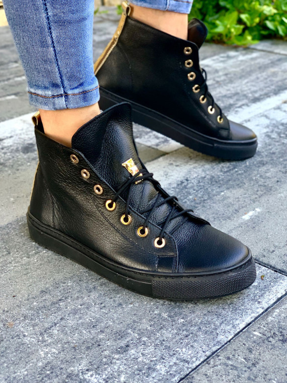 Czarne trampki damskie skórzane