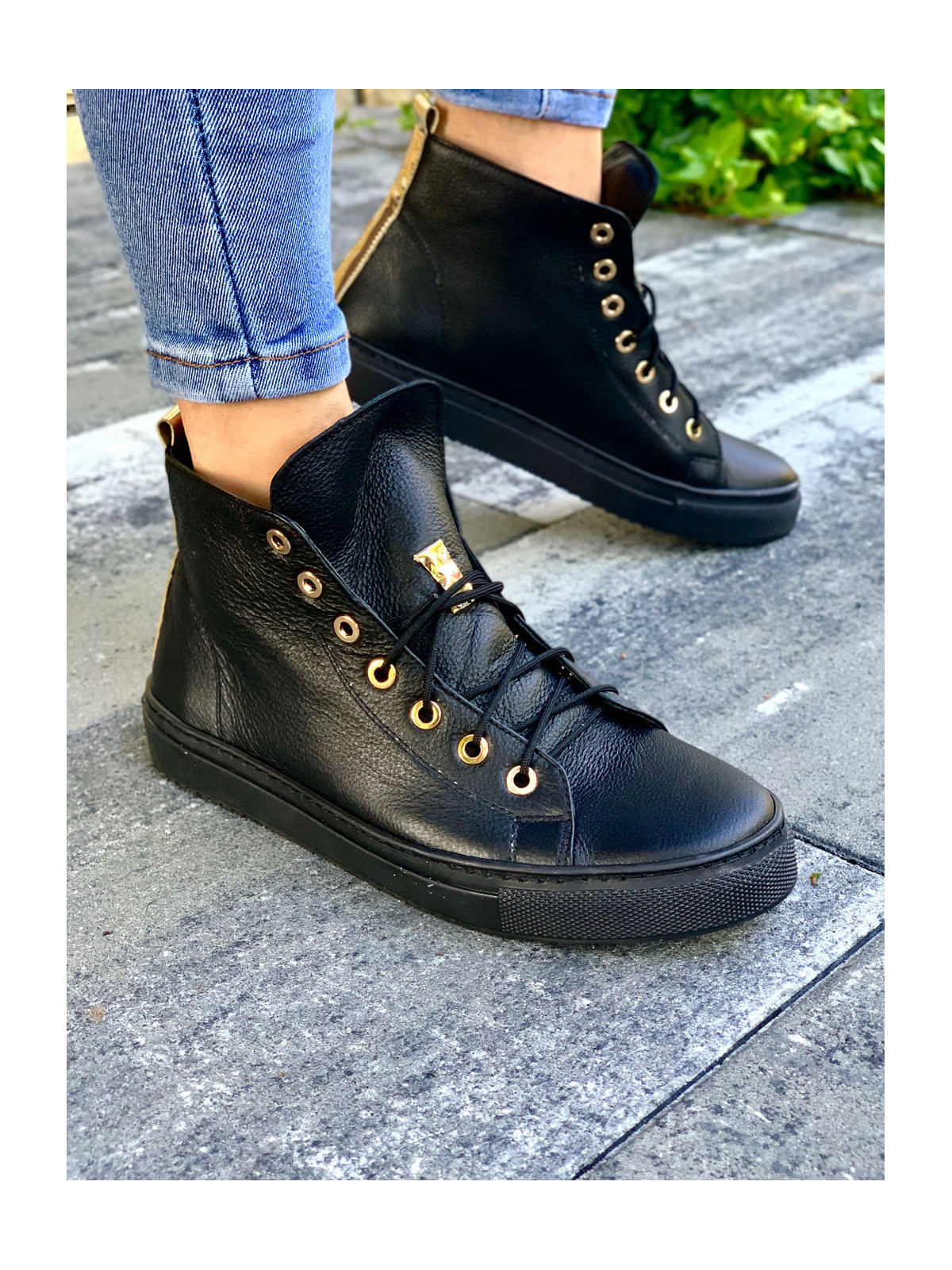 Czarne trampki damskie skórzane