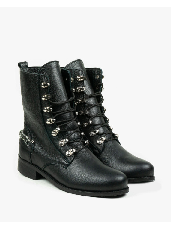 Czarne botki damskie skórzane