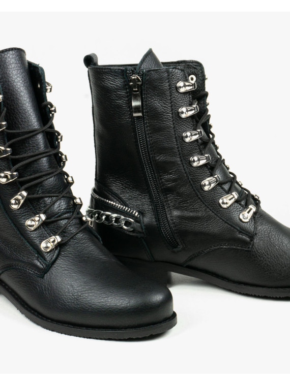 Czarne botki damskie skórzane
