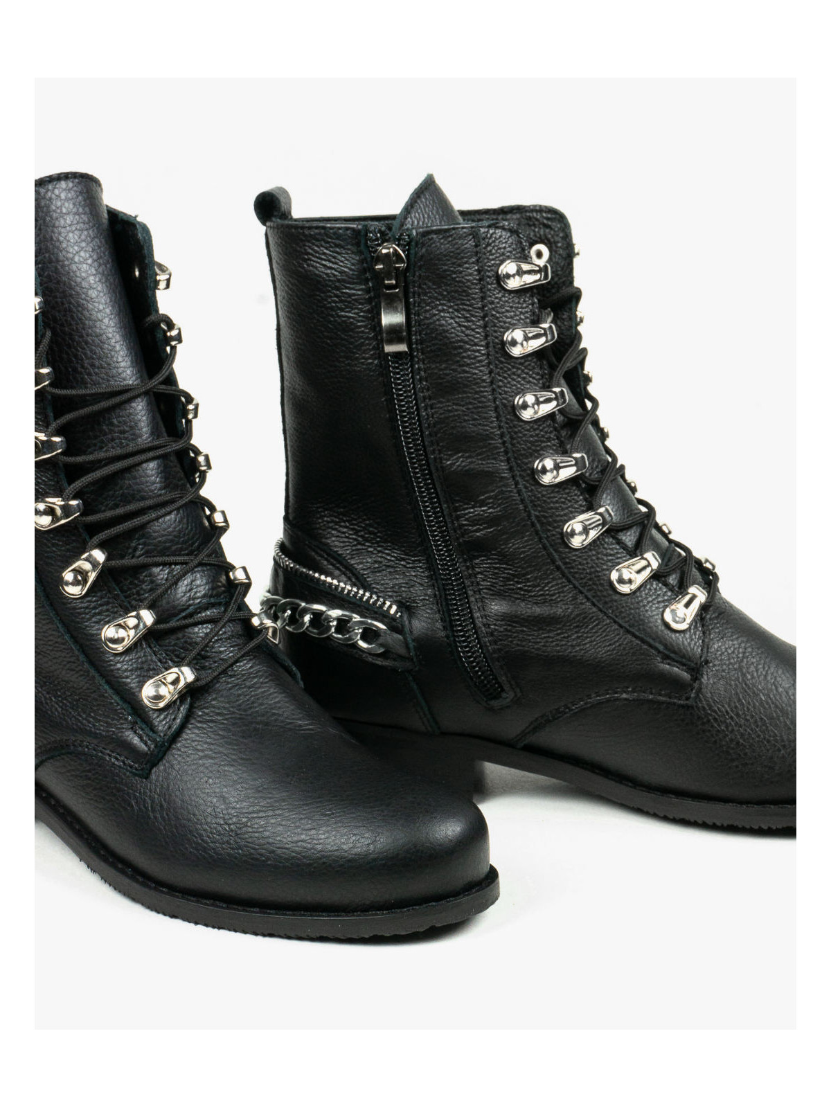 Czarne botki damskie skórzane